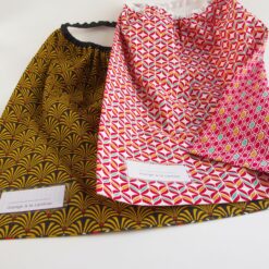 Duo Serviettes de cantine élastiquée avec étiquette prénom - Gros pois Petits points - Artisanat textile français