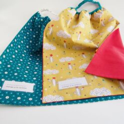Duo Serviettes de cantine élastiquée avec étiquette prénom - Gros pois Petits points - Artisanat textile français