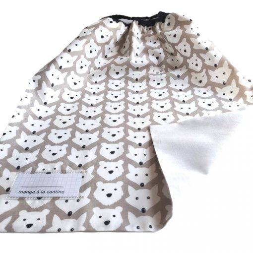 Serviette de cantine élastiquée avec étiquette prénom - Gros pois Petits points - Artisanat textile français