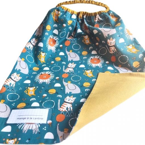 Serviette de cantine élastiquée avec étiquette prénom - Gros pois Petits points - Artisanat textile français