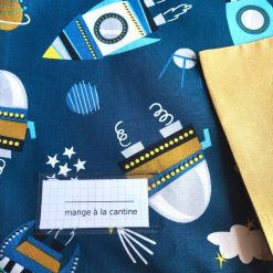 Serviette de cantine élastiquée avec étiquette prénom - Gros pois Petits points - Artisanat textile français