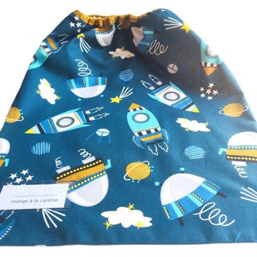 Serviette de cantine élastiquée avec étiquette prénom - Gros pois Petits points - Artisanat textile français